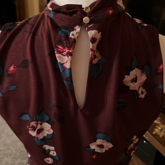 WHBM top, deep burgundy with floral - Picture 2 of 5